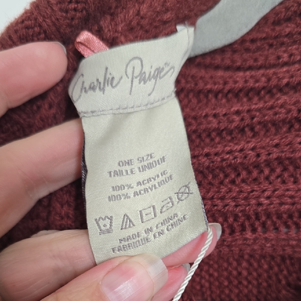 Charlie Paige Cable Knit Poncho - Deep Brown/wine - Picture 2 of 3